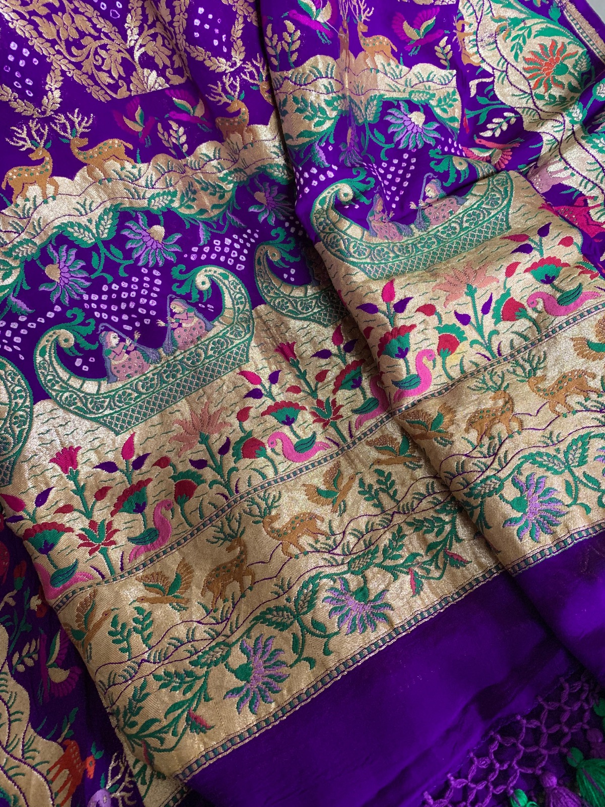 Banarsi Bandhej Dupatta Shikargah